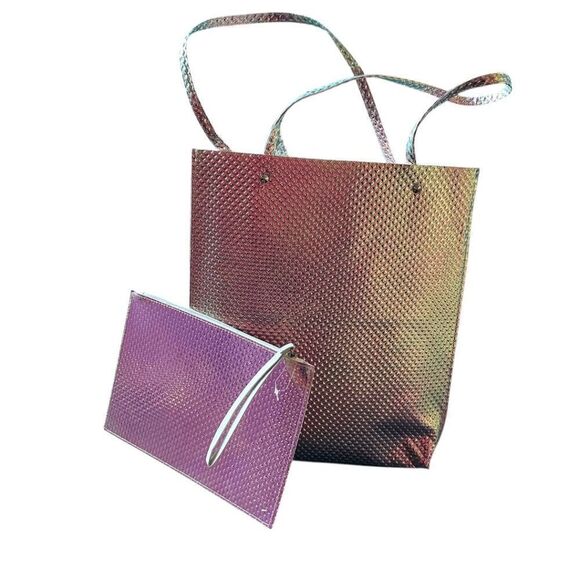 Brand New Reusable Iridescent Holographic PU Shopper Tote Bag with Dual Handles - Picture 1 of 6